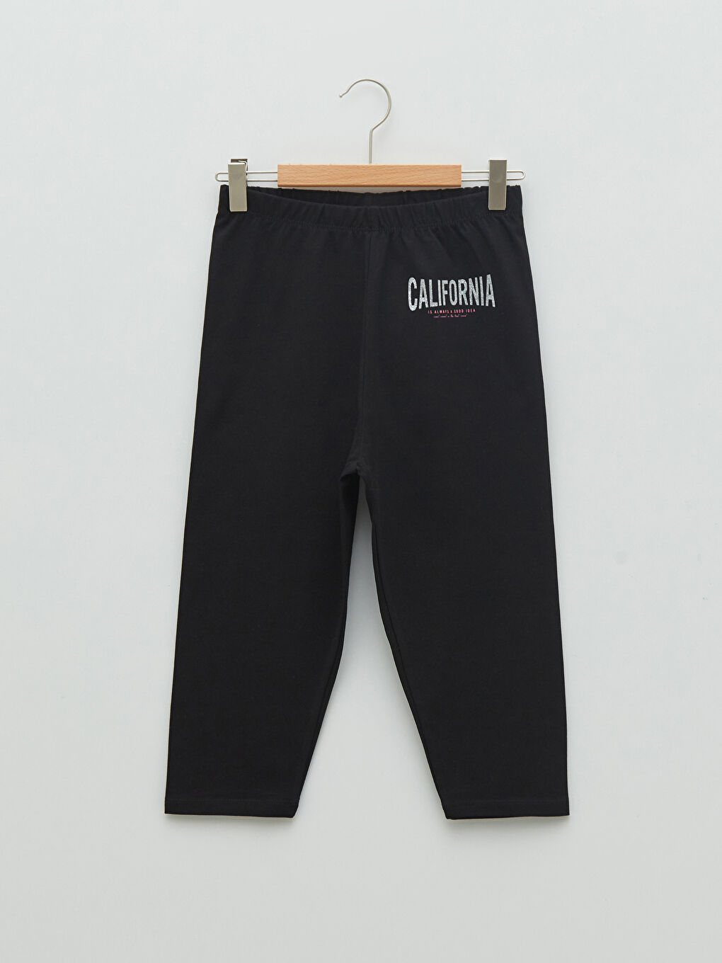 Siyah Beli Lastikli Baskılı Pamuklu Kız Çocuk Tayt