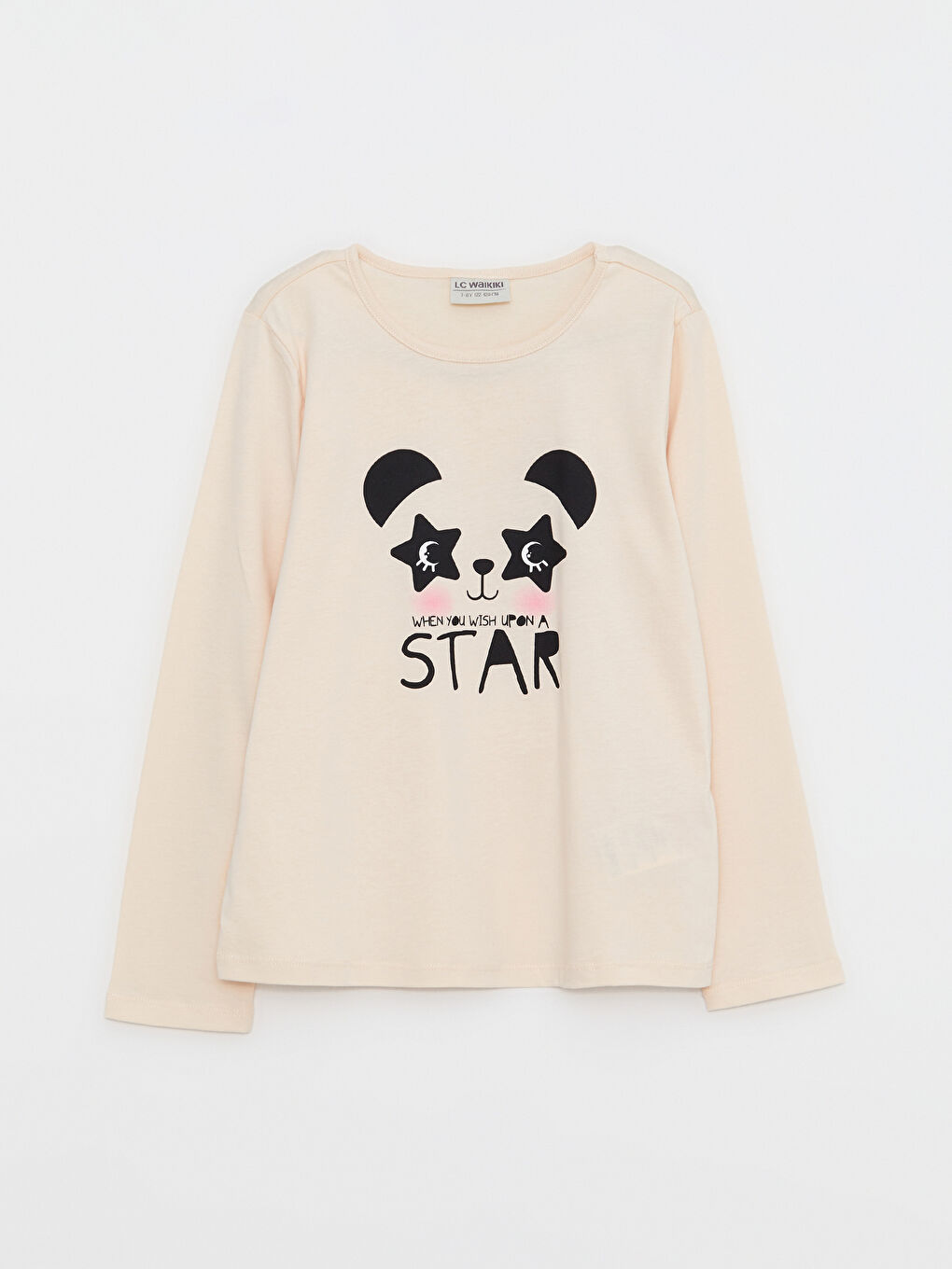 تيشيرت قطن بناتي مطبوع بكم طويل وفتحة رقبة مستديرة