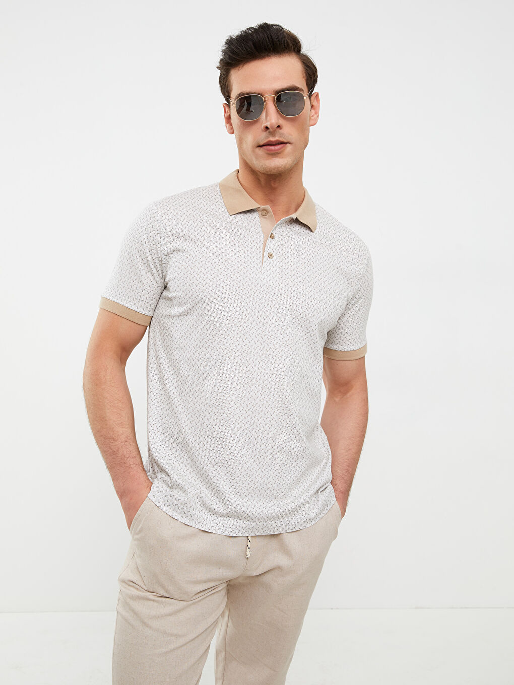 Polo Neck Short Sleeve Patterned Jersey Men's T-Shirt-1