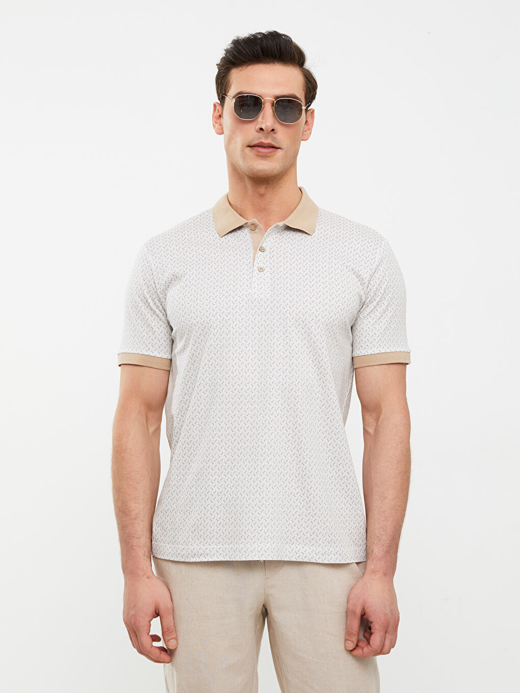 Polo Neck Short Sleeve Patterned Jersey Men's T-Shirt-2