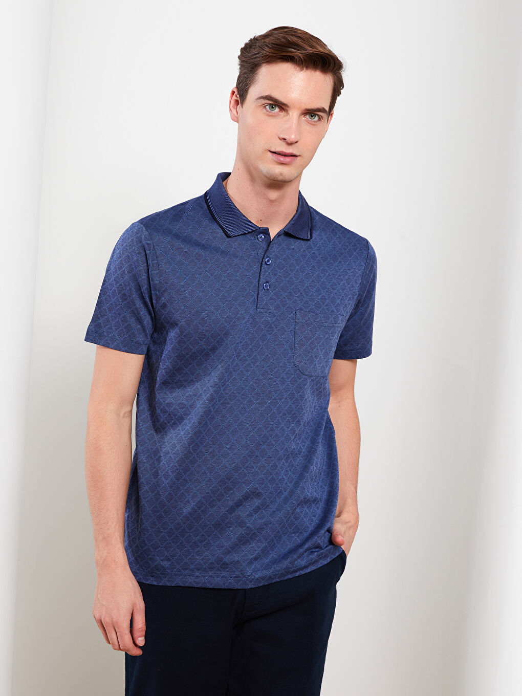 Mercerized Polo Neck Short Sleeve Men's T-Shirt-1