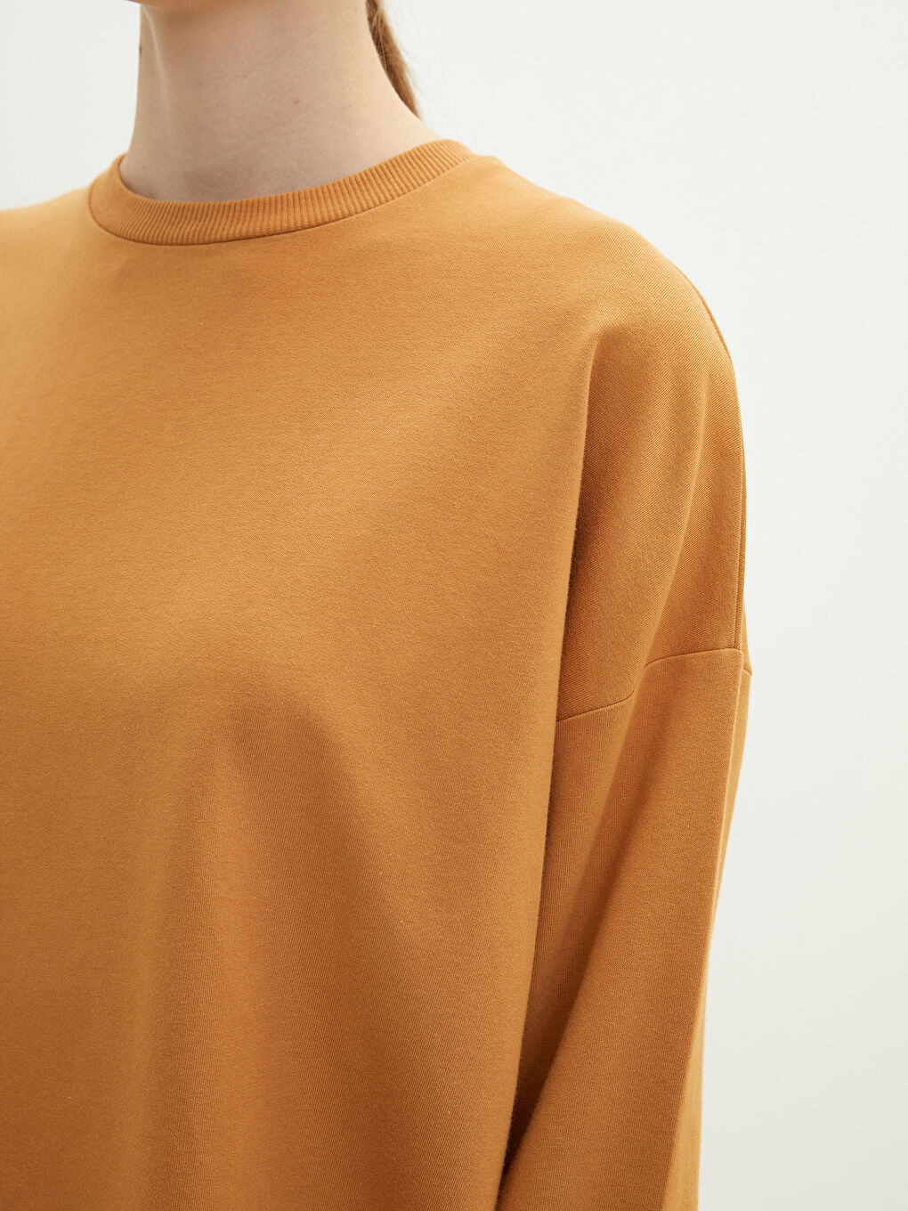 Sarı Bisiklet Yaka Düz Uzun Kollu Kadın Sweatshirt Tunik-3