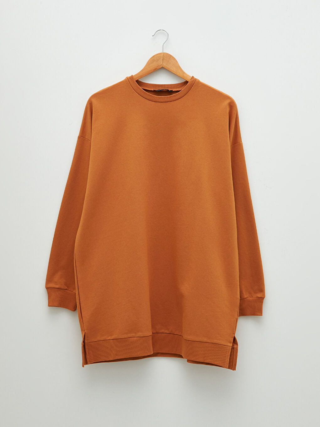 Sarı Bisiklet Yaka Düz Uzun Kollu Kadın Sweatshirt Tunik-5