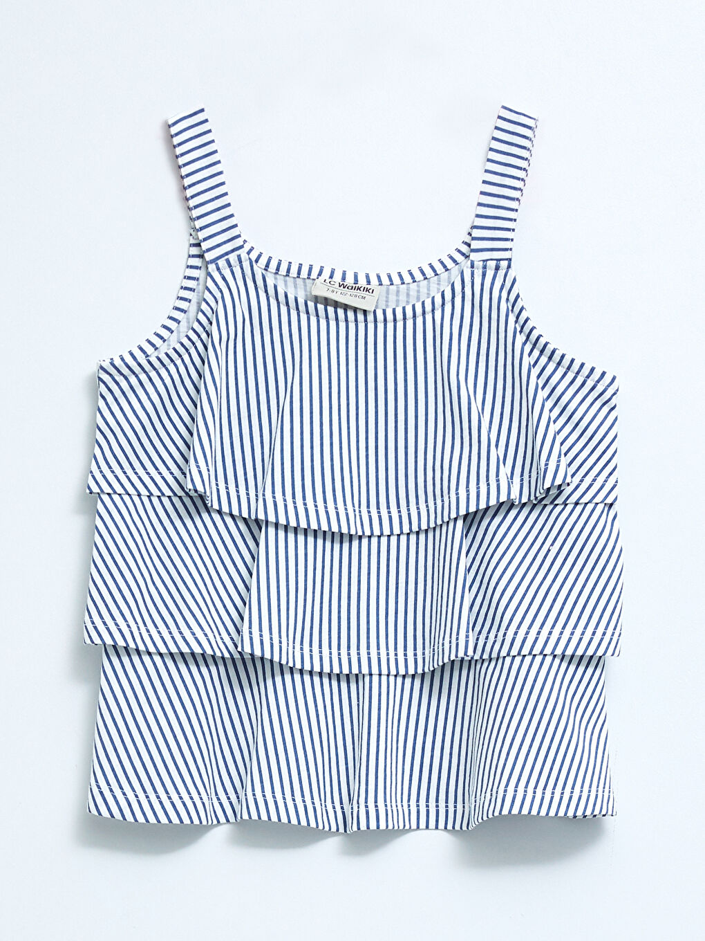 U Neck Striped Ruffle Detailed Cotton Girls' Blouse