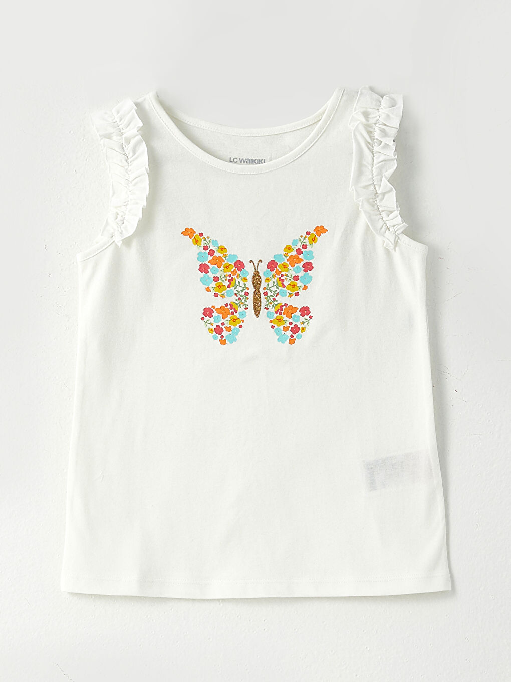 Ekru Bisiklet Yaka Baskılı Pamuklu Kız Çocuk Atlet