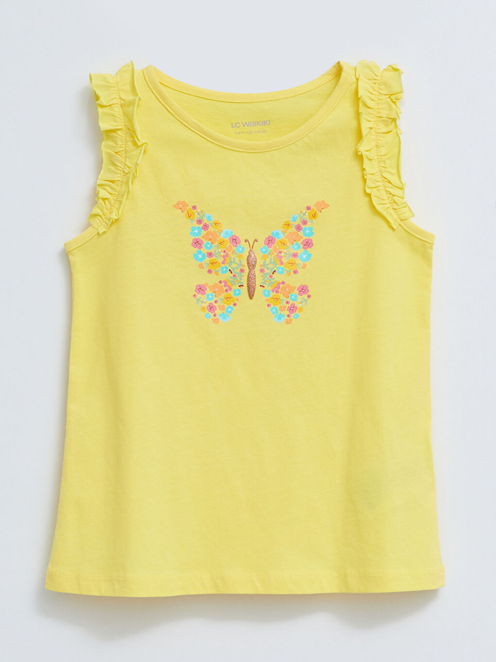 Sarı Bisiklet Yaka Baskılı Pamuklu Kız Çocuk Atlet