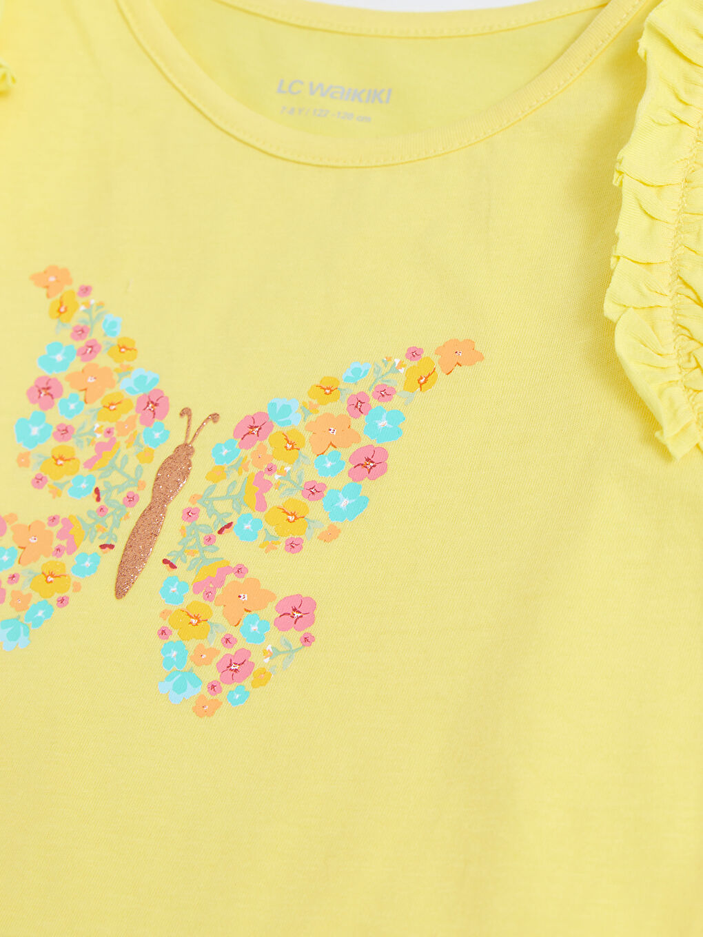 Sarı Bisiklet Yaka Baskılı Pamuklu Kız Çocuk Atlet-2