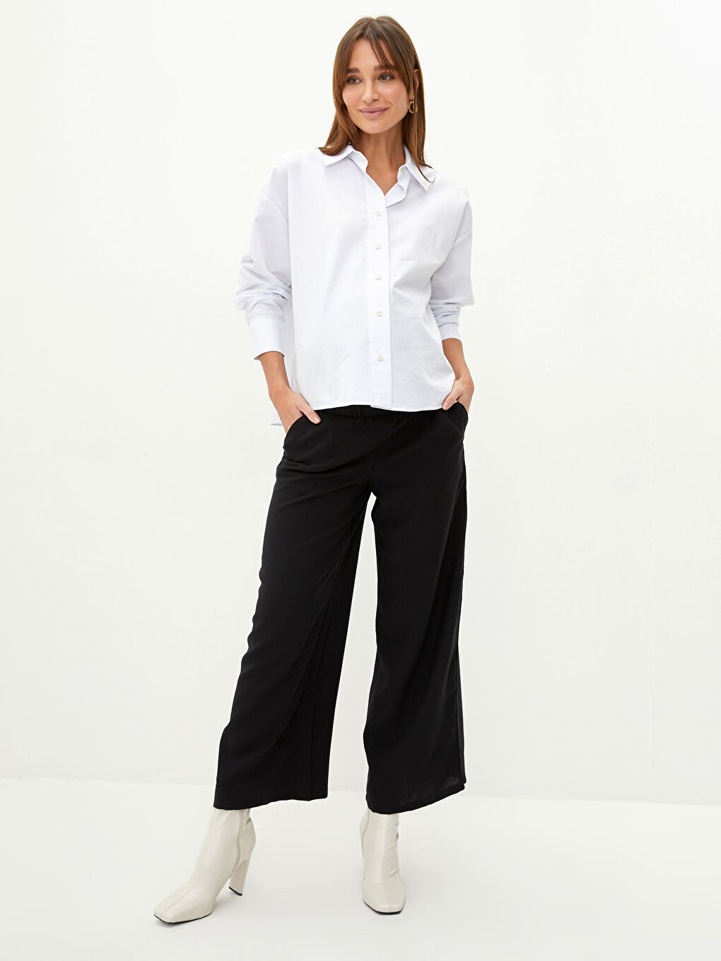 بنطلون حوامل رجل واسعة بتفاصيل جيب وقصة مستقيمة وخصر مريح-2