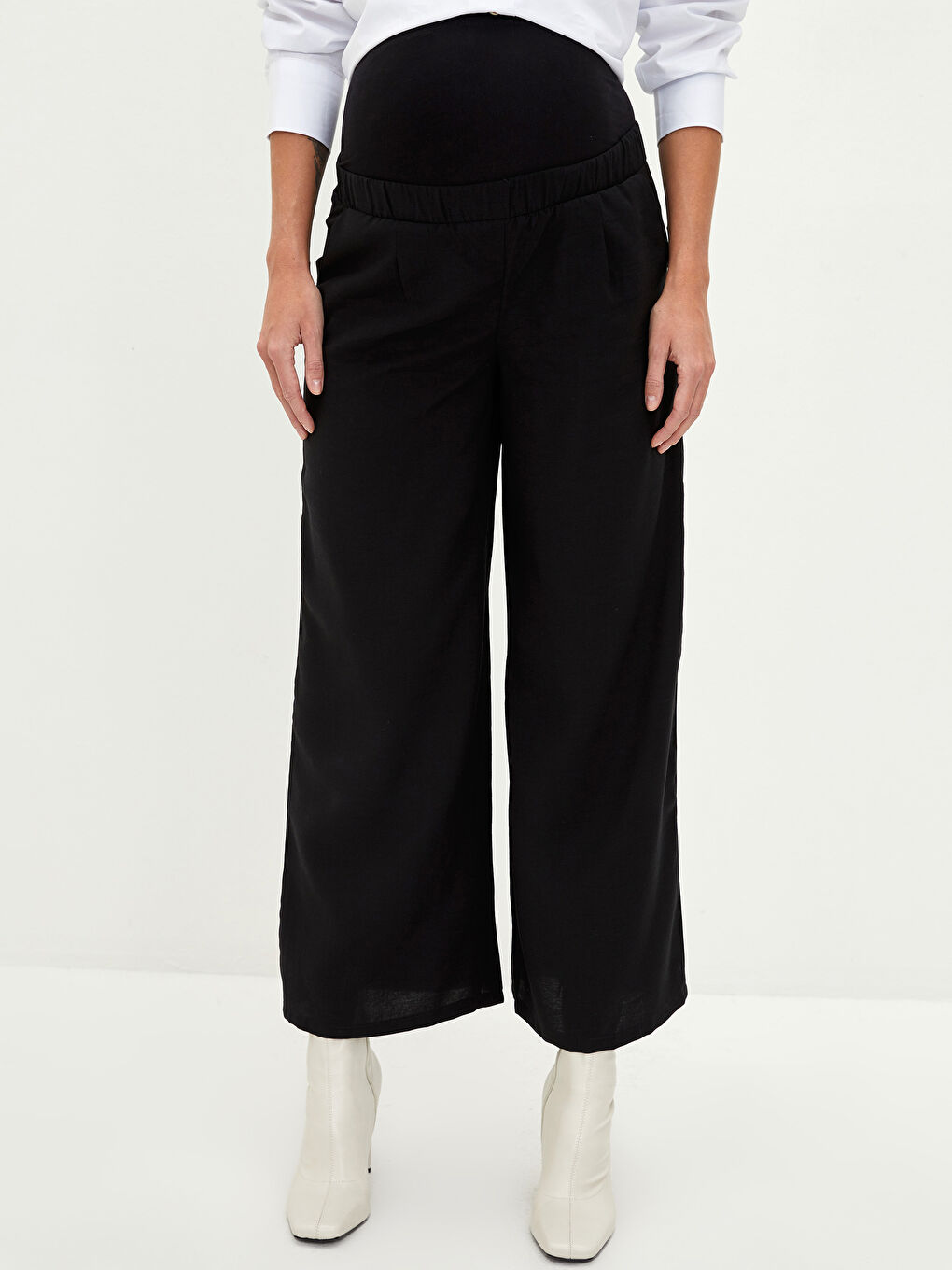 بنطلون حوامل رجل واسعة بتفاصيل جيب وقصة مستقيمة وخصر مريح-4