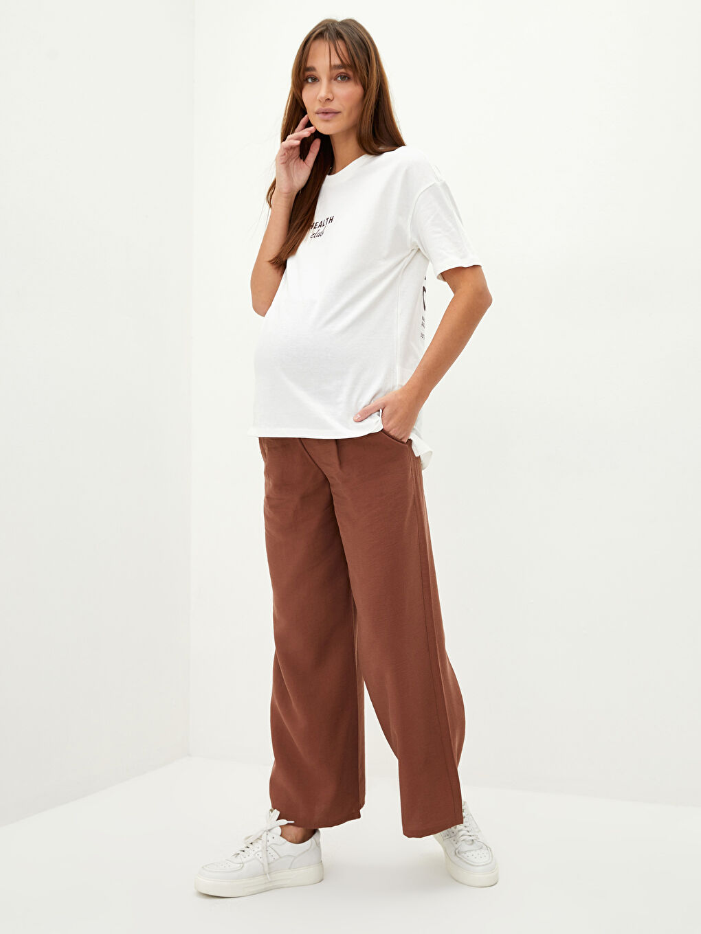 Tummy Paneled Straight Pocket Detailed Wide Leg Maternity Trousers -S2CA48Z8-HHB