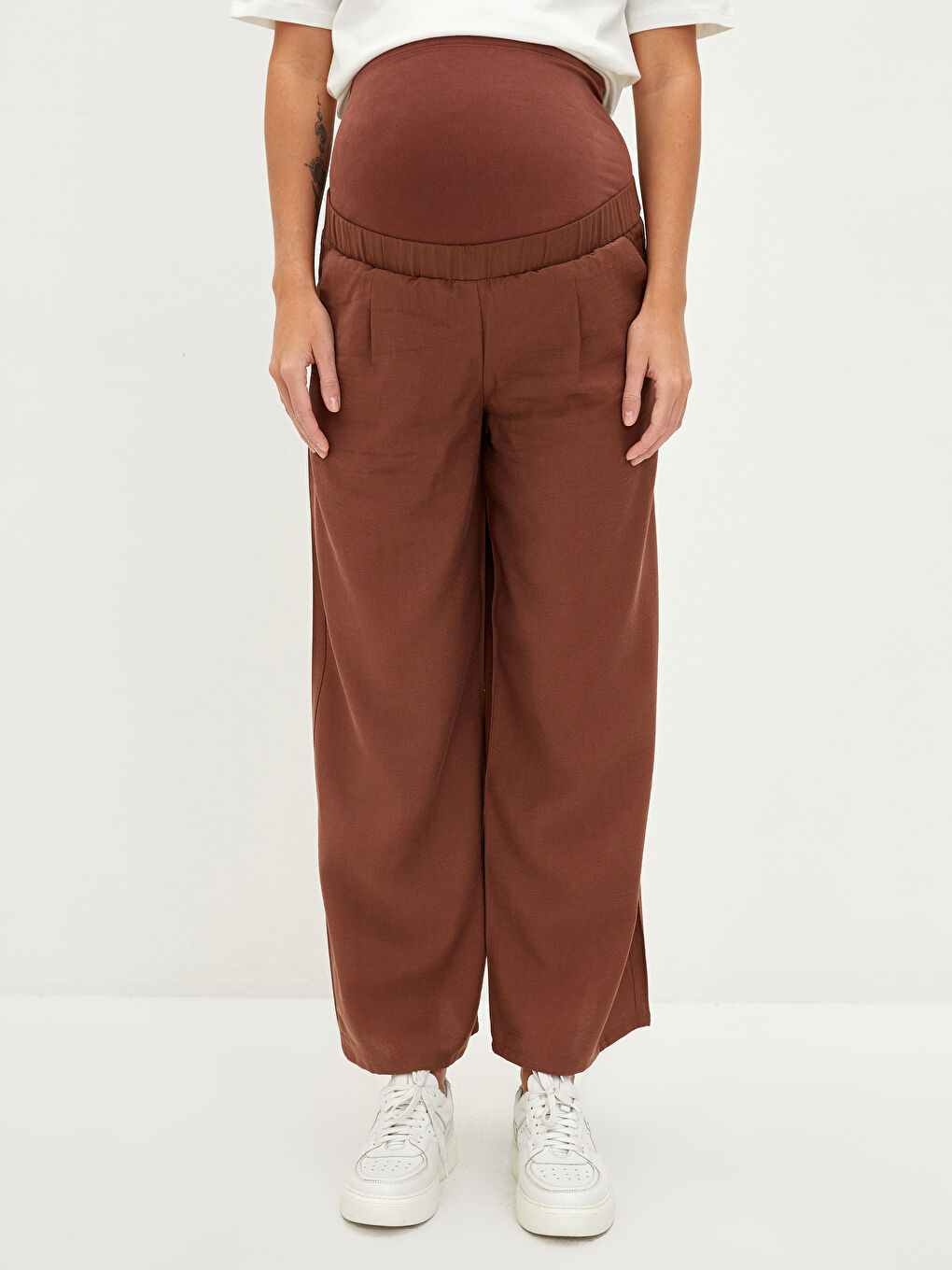 Tummy Paneled Straight Pocket Detailed Wide Leg Maternity Trousers -S2CA48Z8-HHB