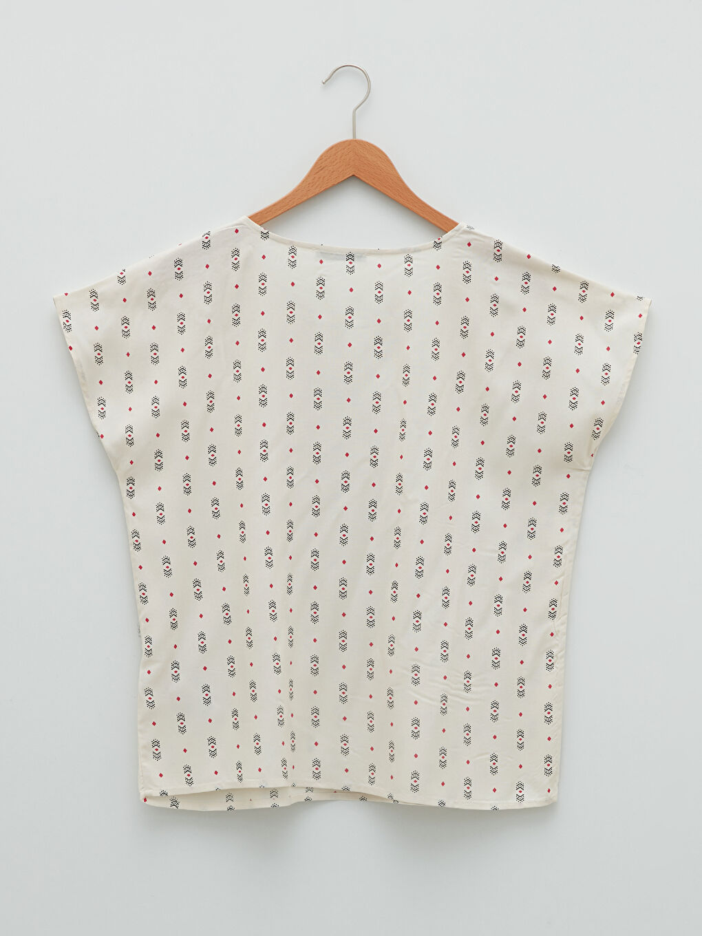 Crew Neck Patterned Short Sleeve Viscose Women's Blouse-5