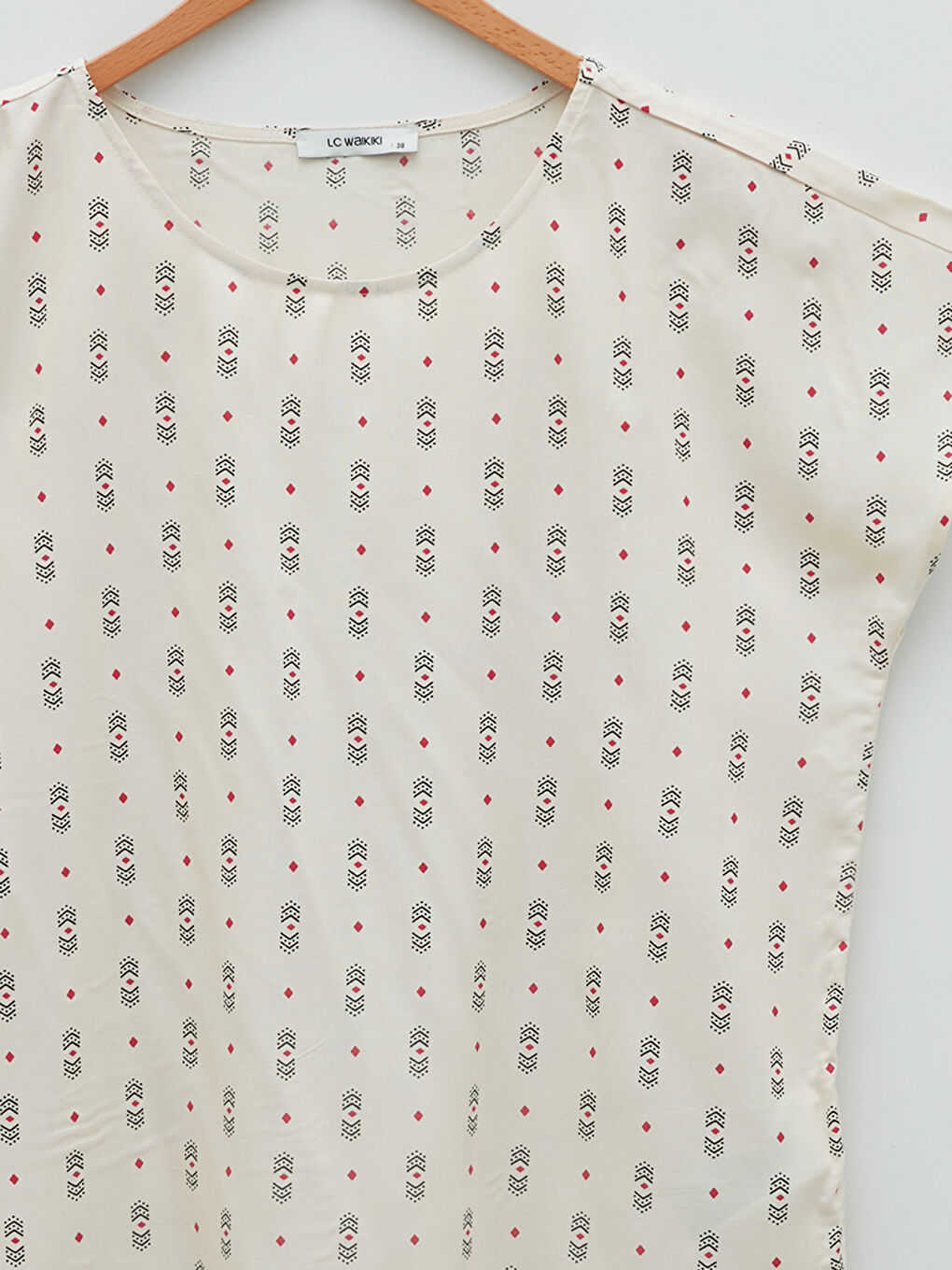 Crew Neck Patterned Short Sleeve Viscose Women's Blouse-6