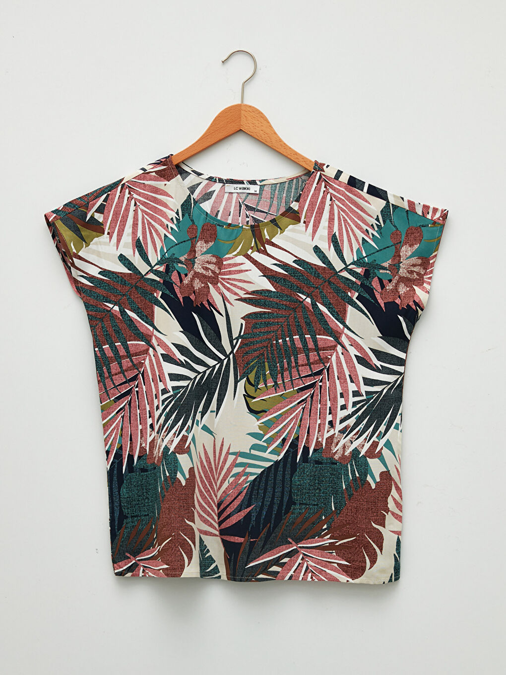 Crew Neck Patterned Short Sleeve Viscose Women's Blouse-6