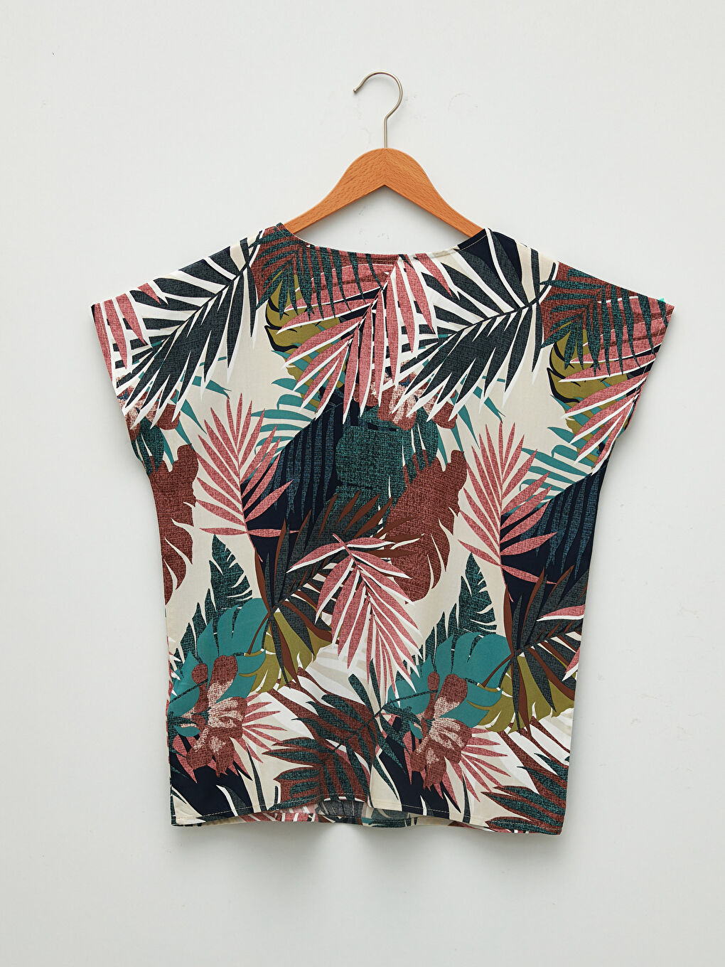 Crew Neck Patterned Short Sleeve Viscose Women's Blouse-7