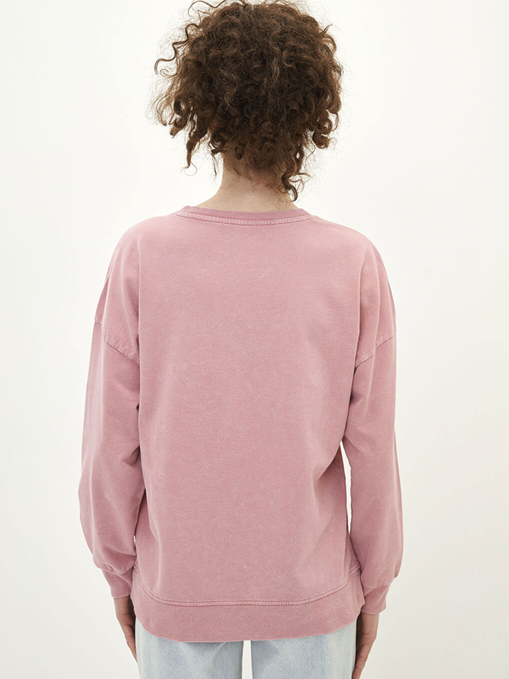 سويت شيرت كم طويل سادة بياقة دائرية للسيدات-4