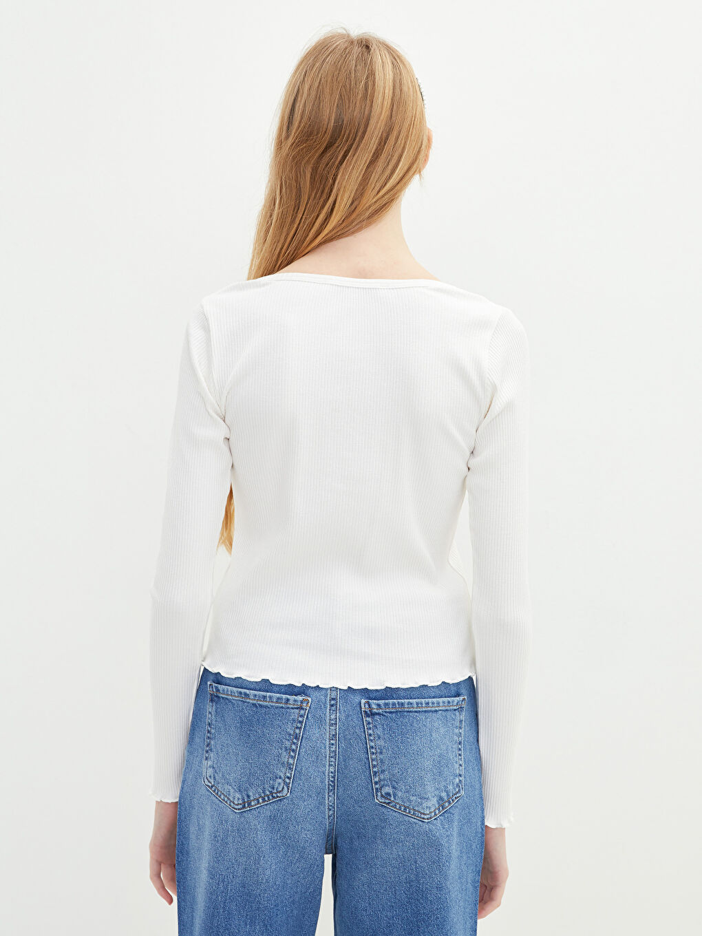 U Neck Straight Long Sleeve Women T-Shirt-5