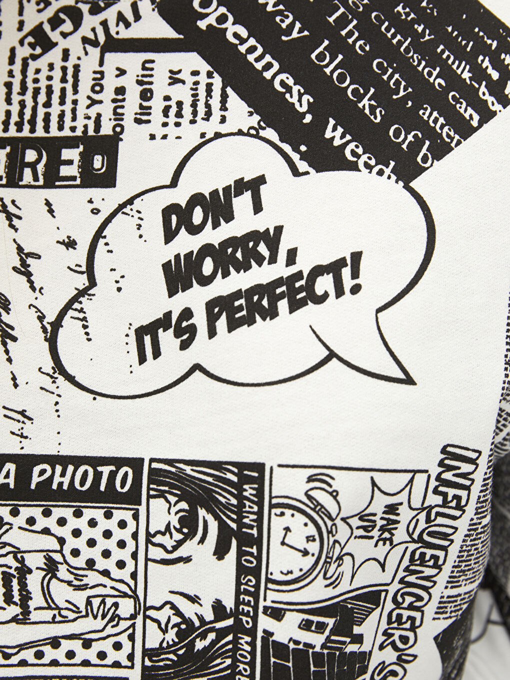 Ekru Bisiklet Yaka Baskılı Uzun Kollu Kadın Sweatshirt-3