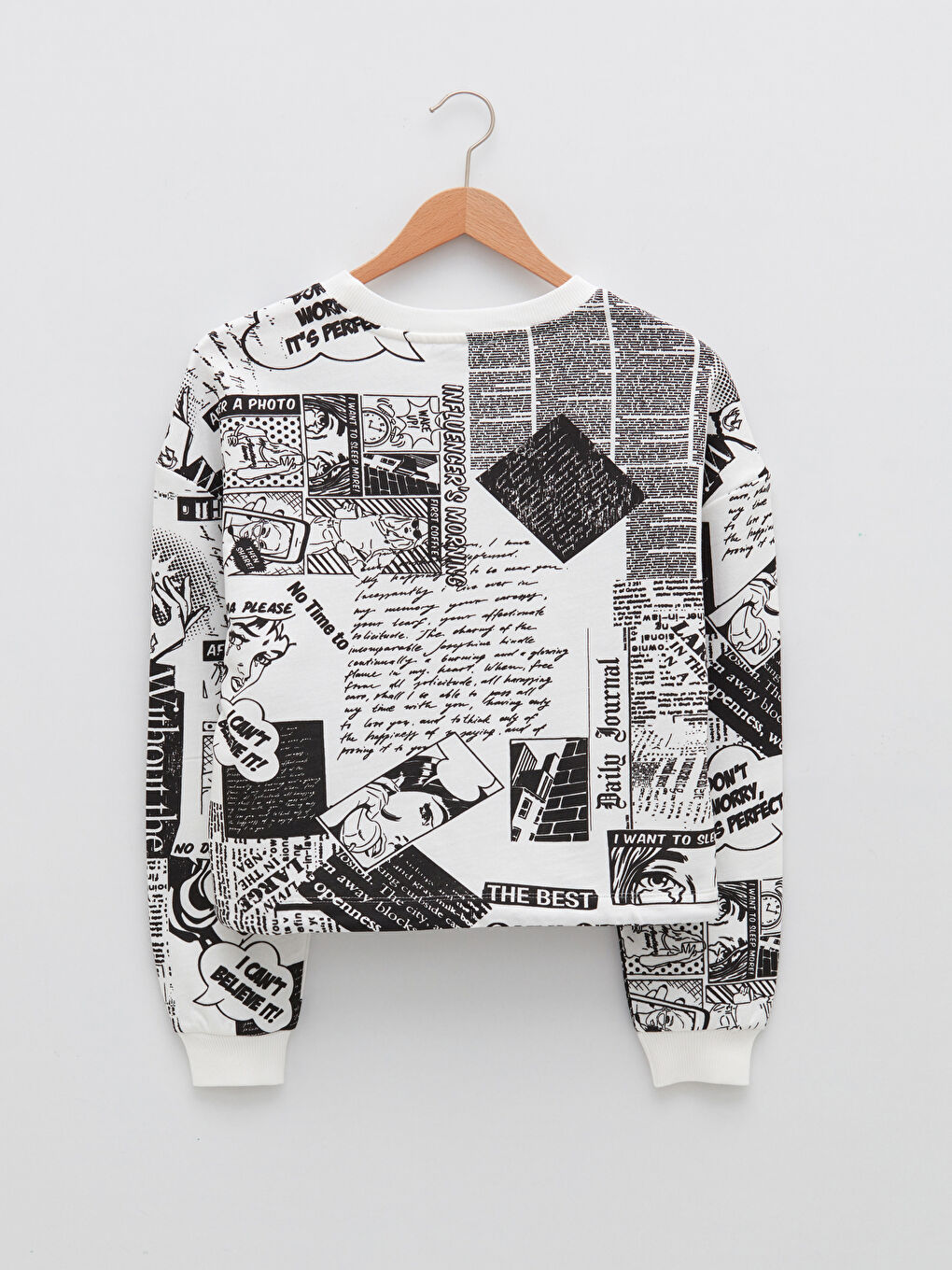 Ekru Bisiklet Yaka Baskılı Uzun Kollu Kadın Sweatshirt-6