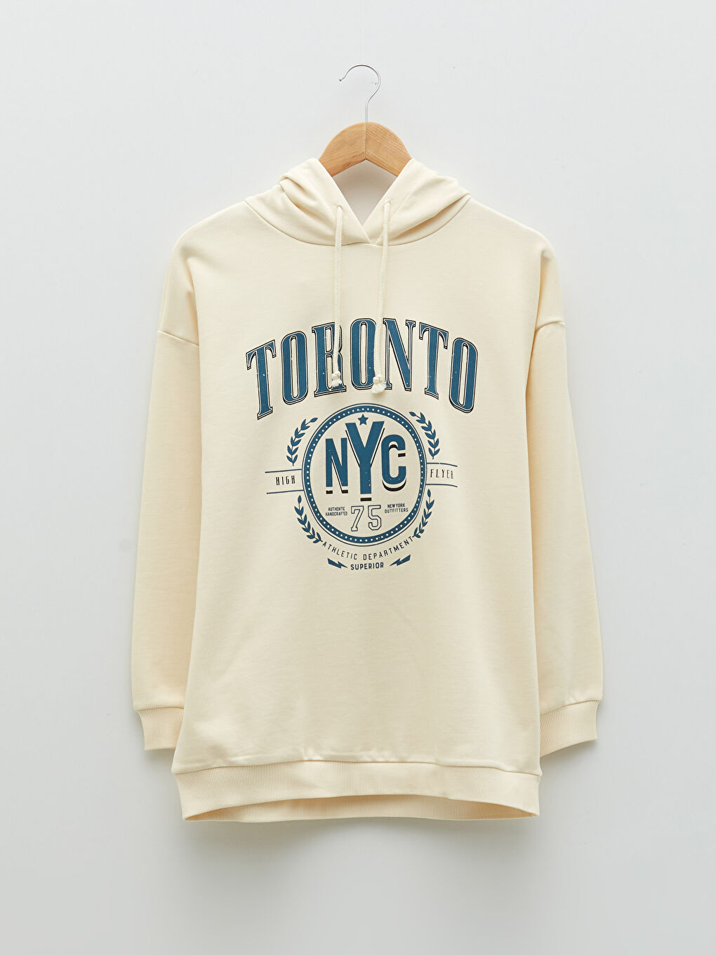 Bej Baskılı Uzun Kollu Kadın Hoodie-6