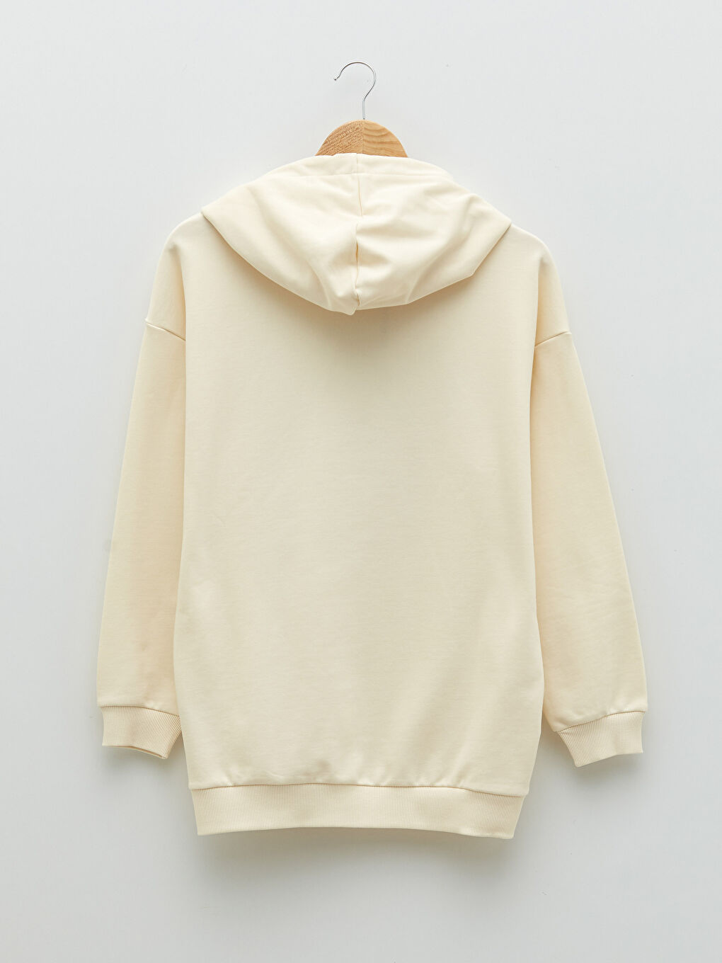 Bej Baskılı Uzun Kollu Kadın Hoodie-7