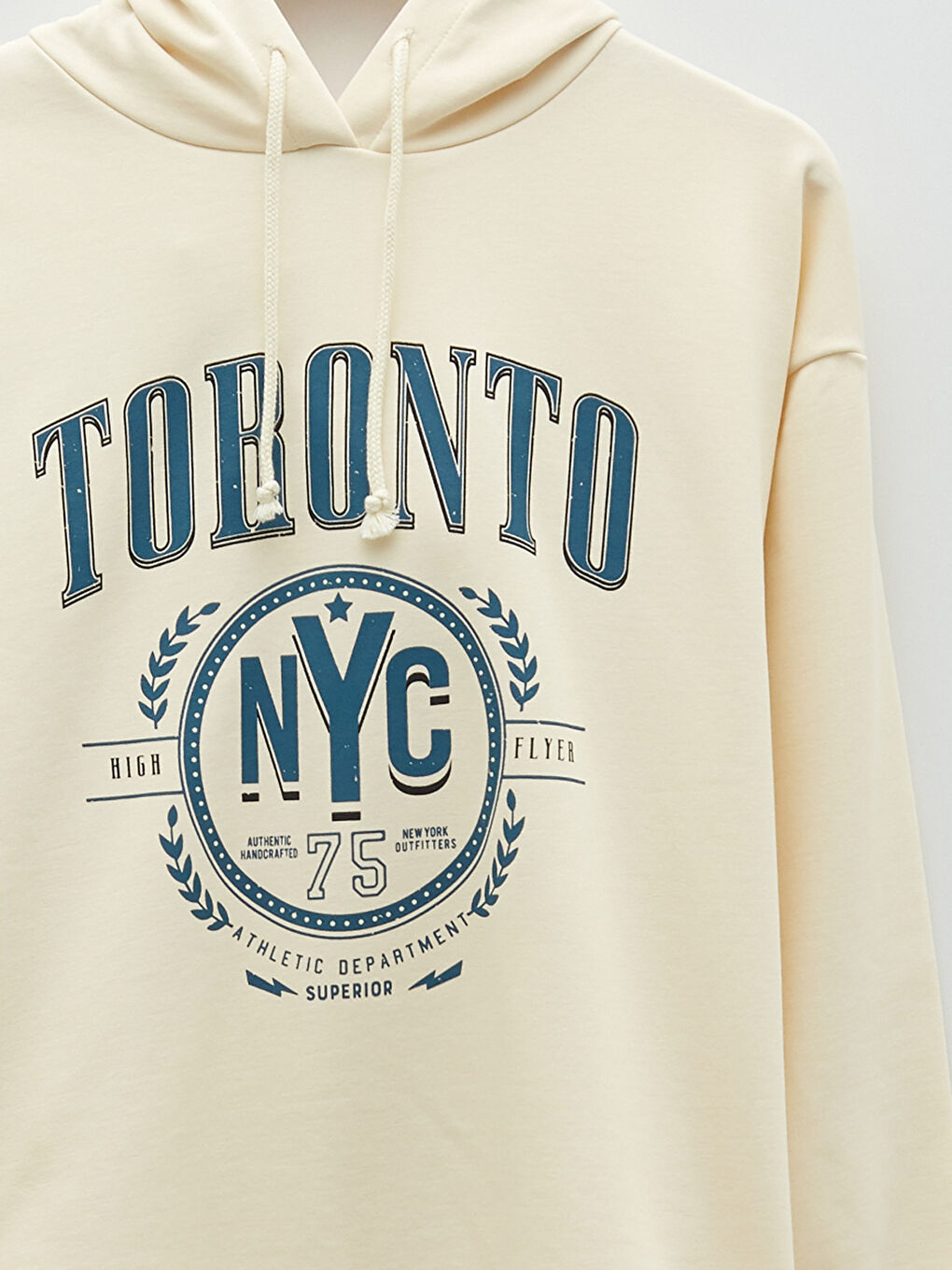 Bej Baskılı Uzun Kollu Kadın Hoodie-8