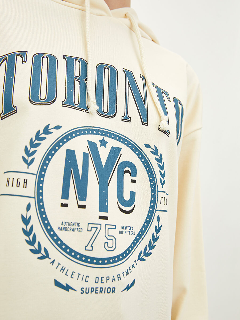 Bej Baskılı Uzun Kollu Kadın Hoodie-4