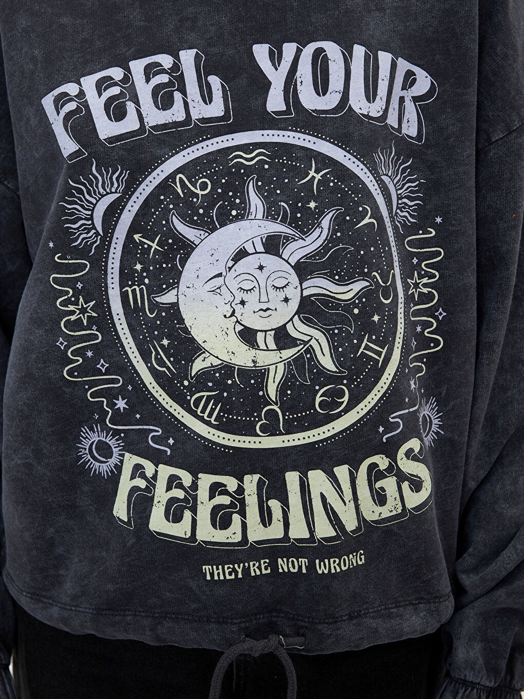 Antrasit Bisiklet Yaka Baskılı Uzun Kollu Kadın Sweatshirt-2