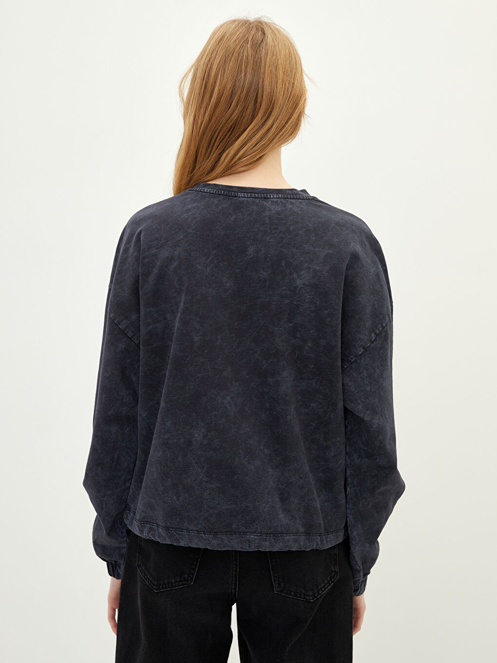 Antrasit Bisiklet Yaka Baskılı Uzun Kollu Kadın Sweatshirt-4