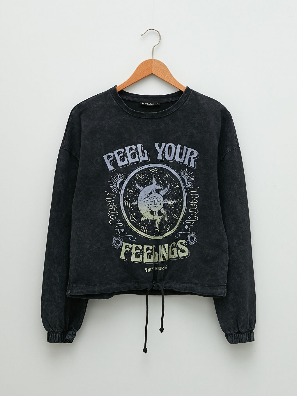 Antrasit Bisiklet Yaka Baskılı Uzun Kollu Kadın Sweatshirt-5