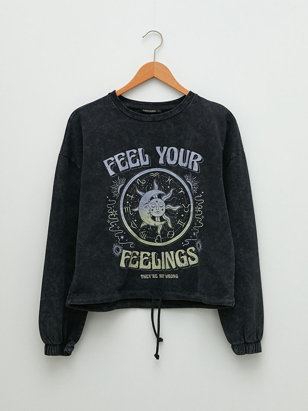 Antrasit Bisiklet Yaka Baskılı Uzun Kollu Kadın Sweatshirt-6