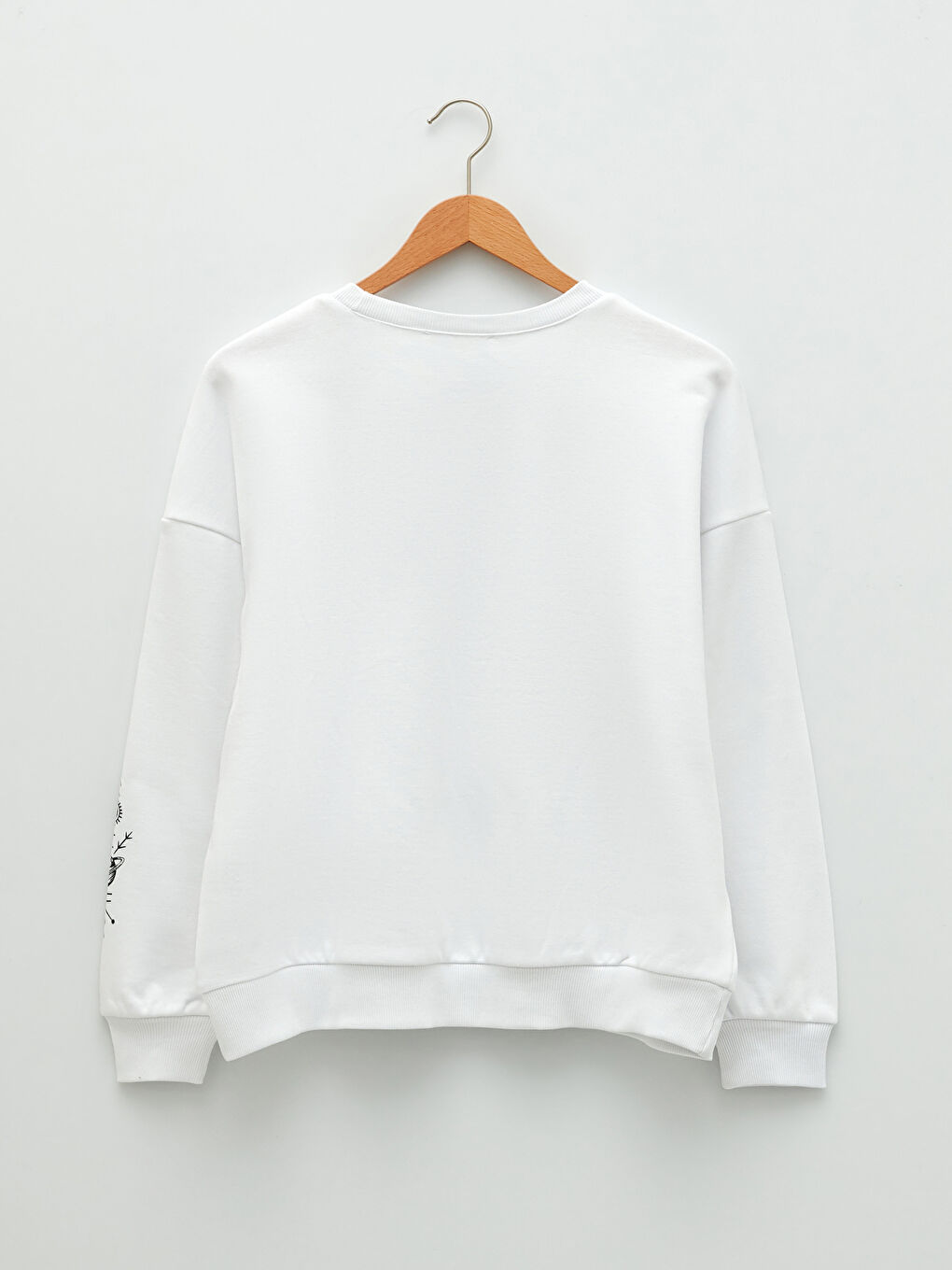 Beyaz Bisiklet Yaka Baskılı Uzun Kollu Kadın Sweatshirt-5