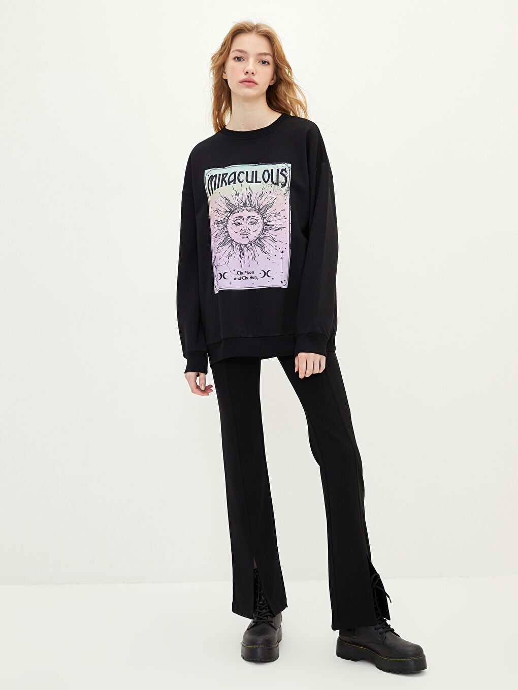 Crew Neck Printed Long Sleeve Women's Sweatshirt-2