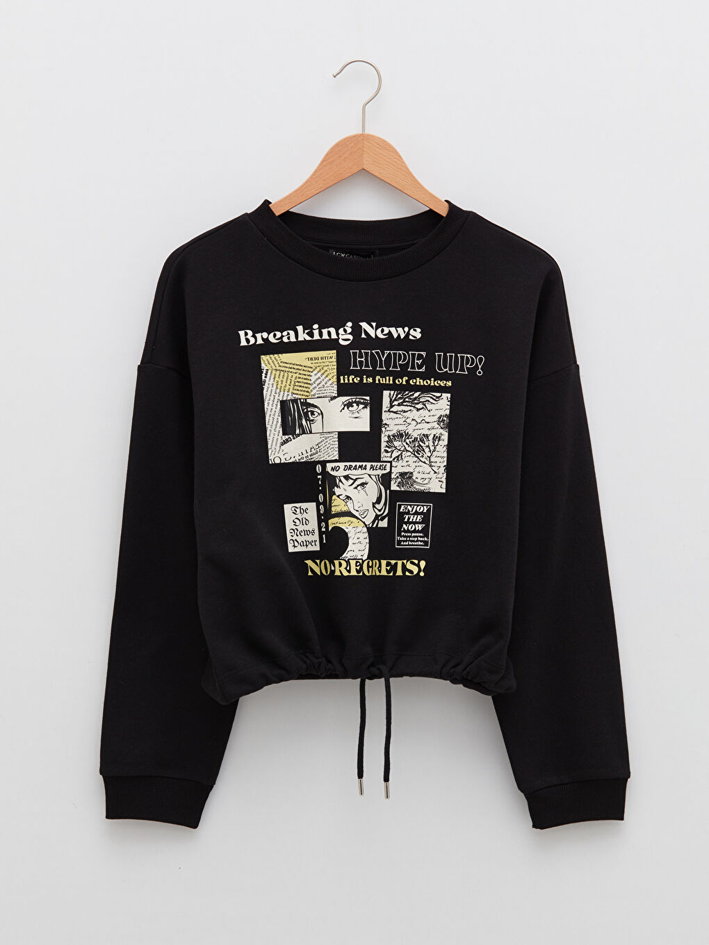 Siyah Bisiklet Yaka Baskılı Uzun Kollu Kadın Sweatshirt-5