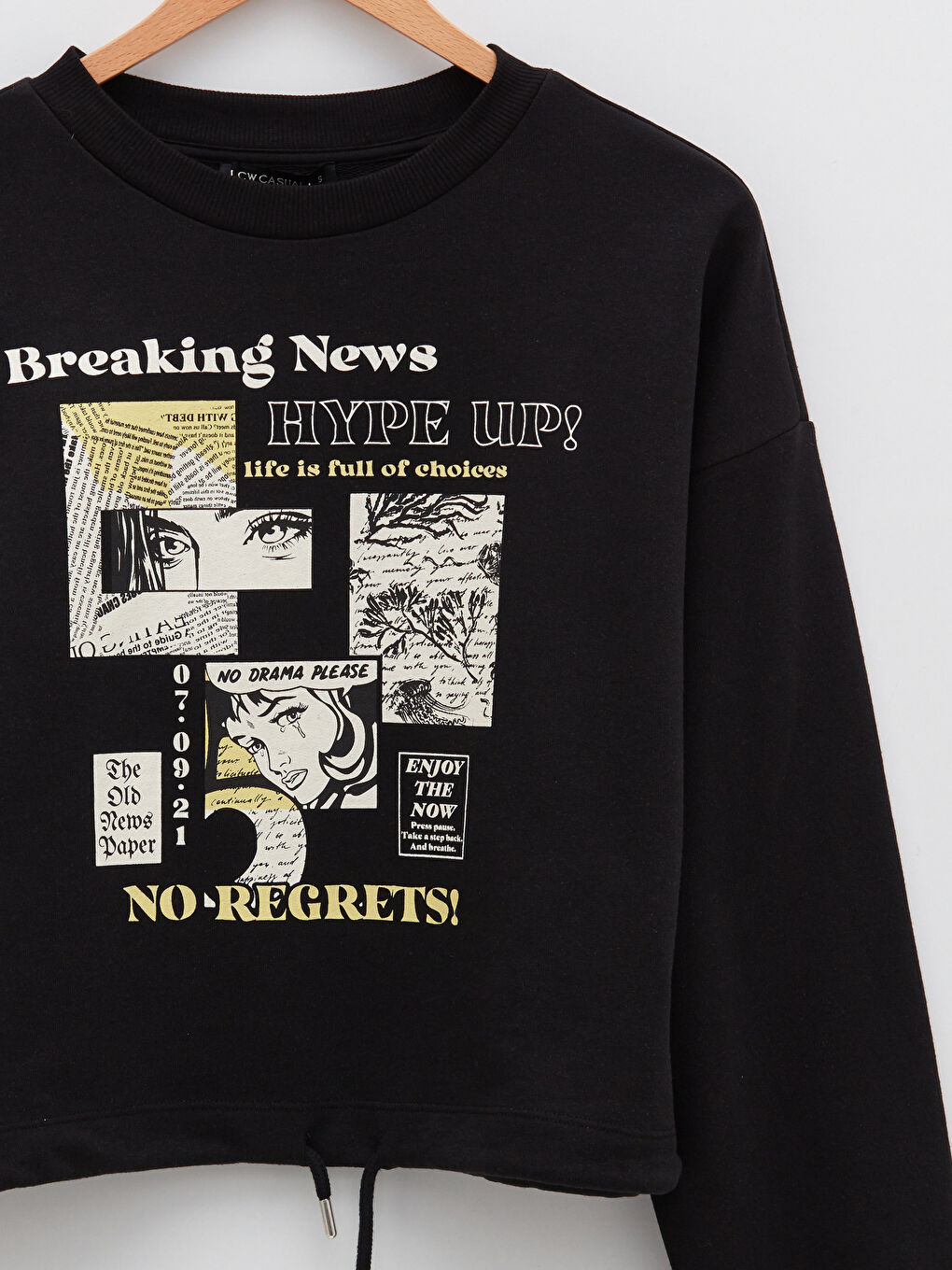 Siyah Bisiklet Yaka Baskılı Uzun Kollu Kadın Sweatshirt-7