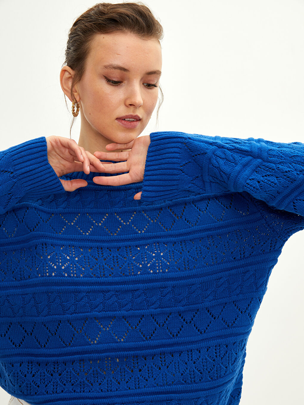 Mavi Bisiklet Yaka Ajurlu Uzun Kollu Kadın Triko Kazak-3