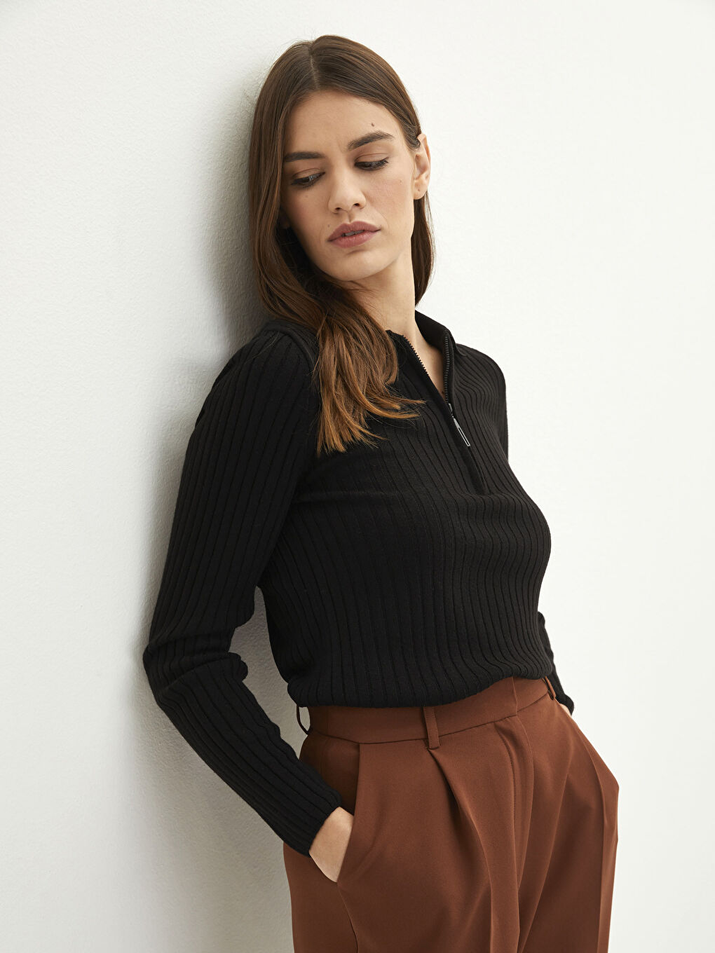 Polo Neck Women's Knitwear Sweater-1