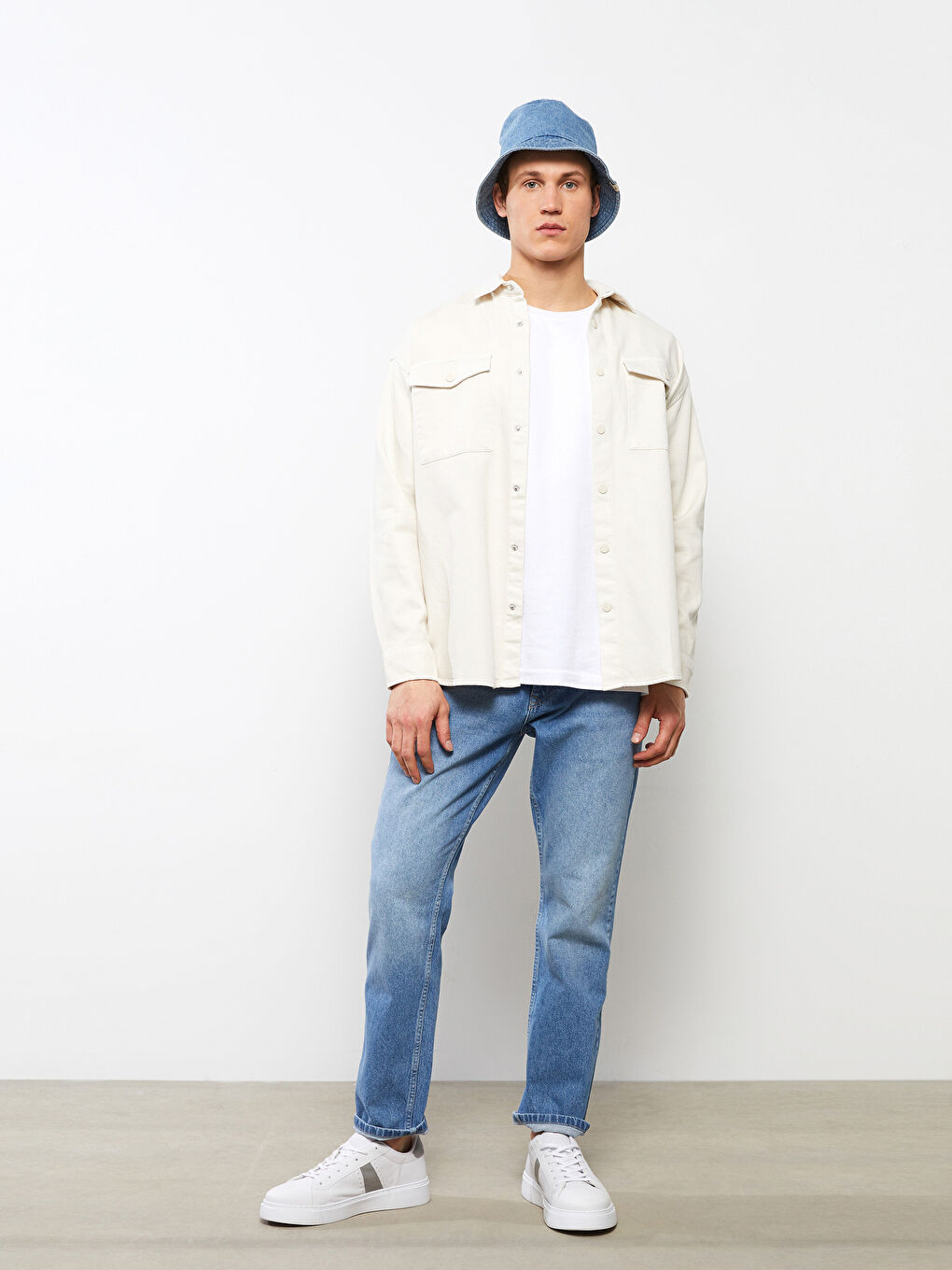 Bej Rahat Kalıp Uzun Kollu Gabardin Erkek Gömlek Ceket