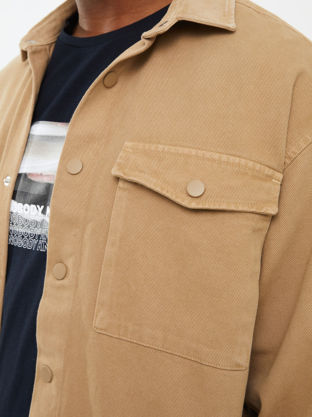 Bej Rahat Kalıp Uzun Kollu Gabardin Erkek Gömlek Ceket-3