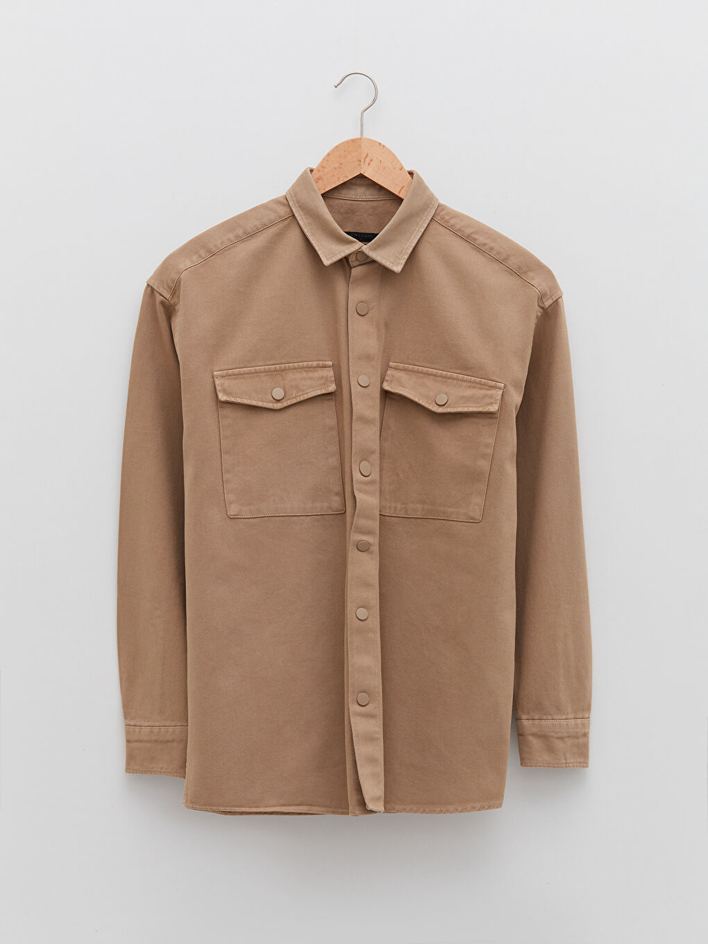 Bej Rahat Kalıp Uzun Kollu Gabardin Erkek Gömlek Ceket-5
