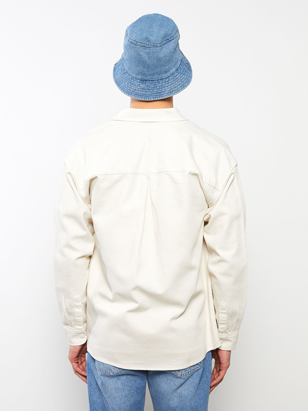 Bej Rahat Kalıp Uzun Kollu Gabardin Erkek Gömlek Ceket-3