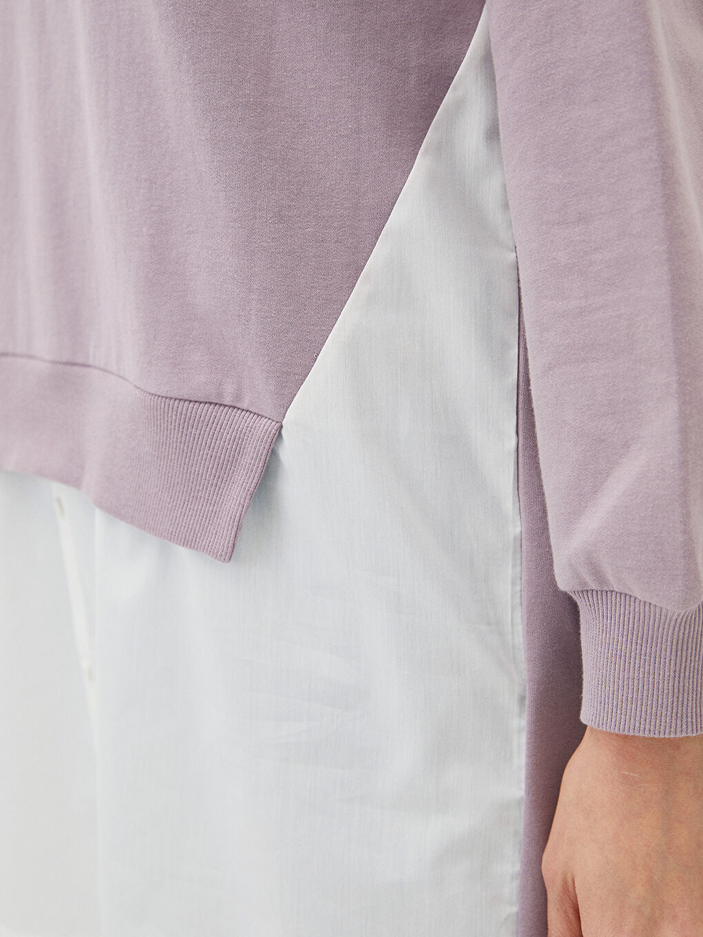 Lila Bisiklet Yaka Düz Uzun Kollu Kadın Sweatshirt Tunik-3