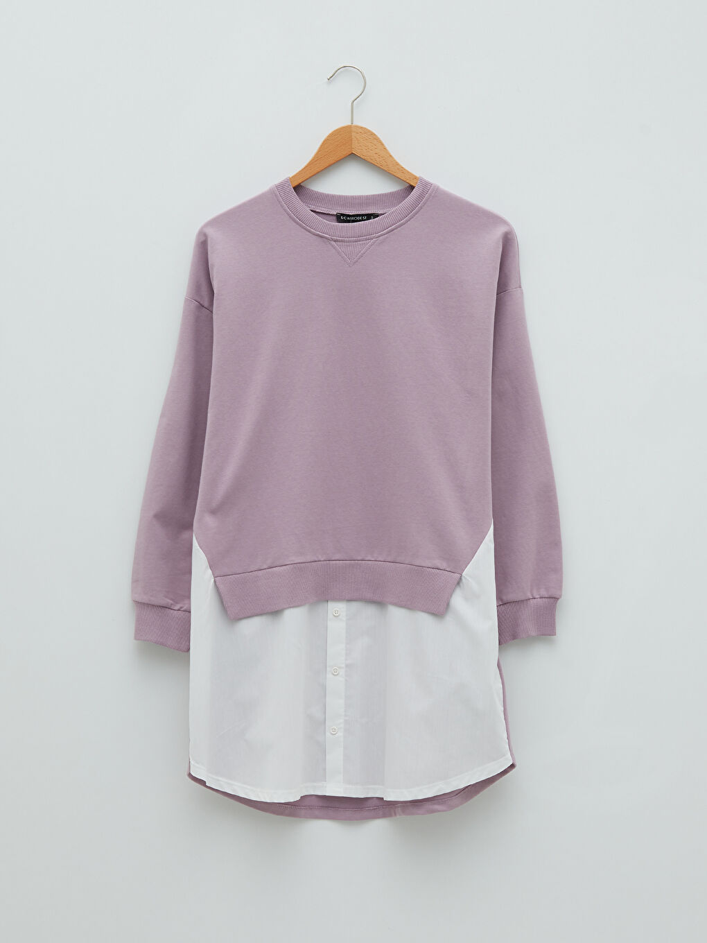 Lila Bisiklet Yaka Düz Uzun Kollu Kadın Sweatshirt Tunik-5