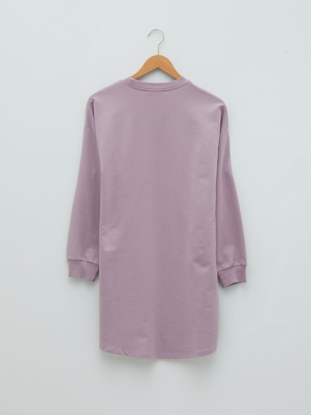 Lila Bisiklet Yaka Düz Uzun Kollu Kadın Sweatshirt Tunik-6