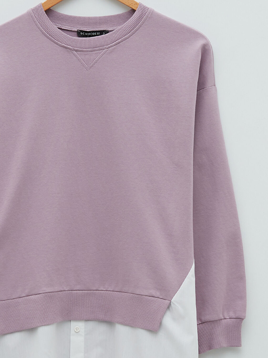 Lila Bisiklet Yaka Düz Uzun Kollu Kadın Sweatshirt Tunik-7