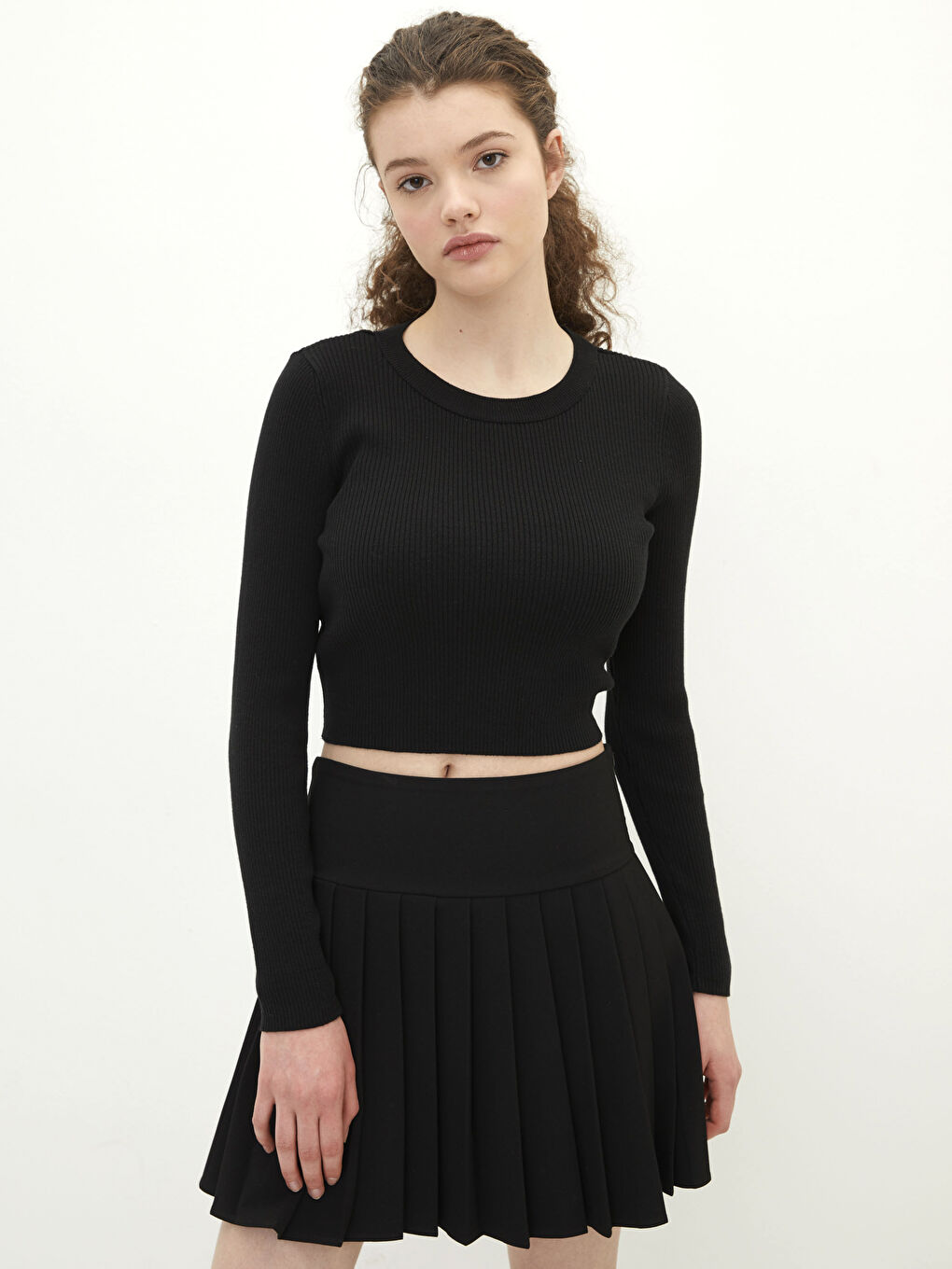 Свитер из трикотажа с круглым вырезом, однотонный, с длинным рукавом для женщин-5