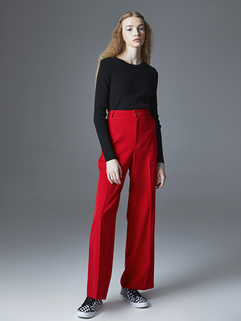 Свитер из трикотажа с круглым вырезом, однотонный, с длинным рукавом для женщин-1