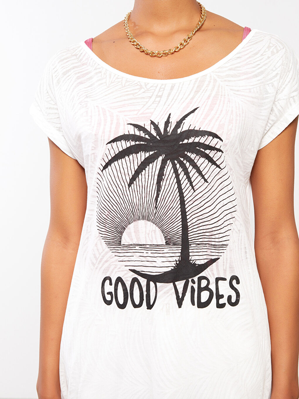 Ekru Bisiklet Yaka Baskılı Kısa Kollu Kadın Plaj Elbisesi-5