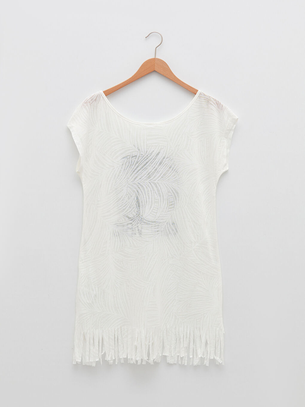 Ekru Bisiklet Yaka Baskılı Kısa Kollu Kadın Plaj Elbisesi-8