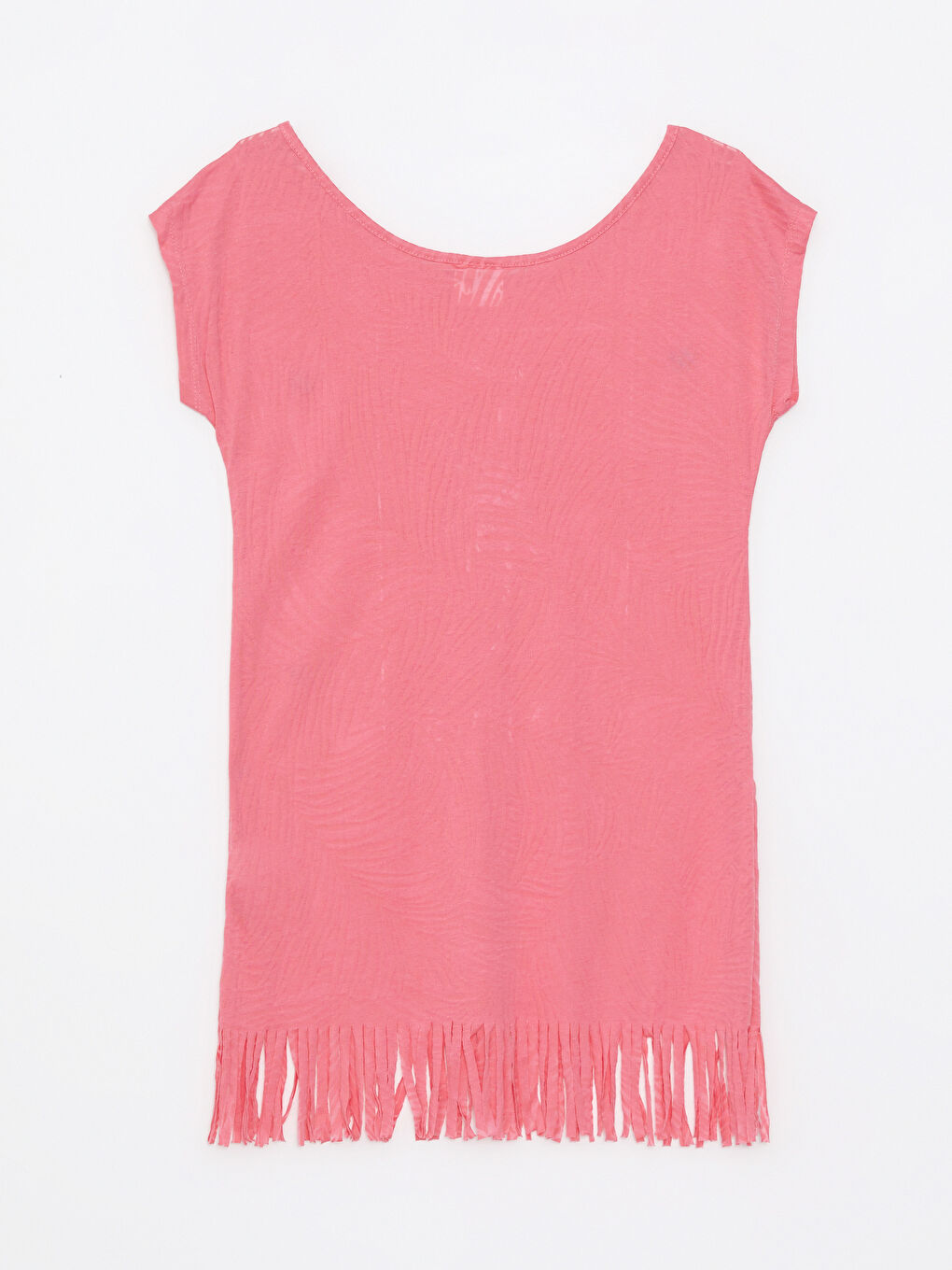 Pembe Bisiklet Yaka Baskılı Kısa Kollu Kadın Plaj Elbisesi-7